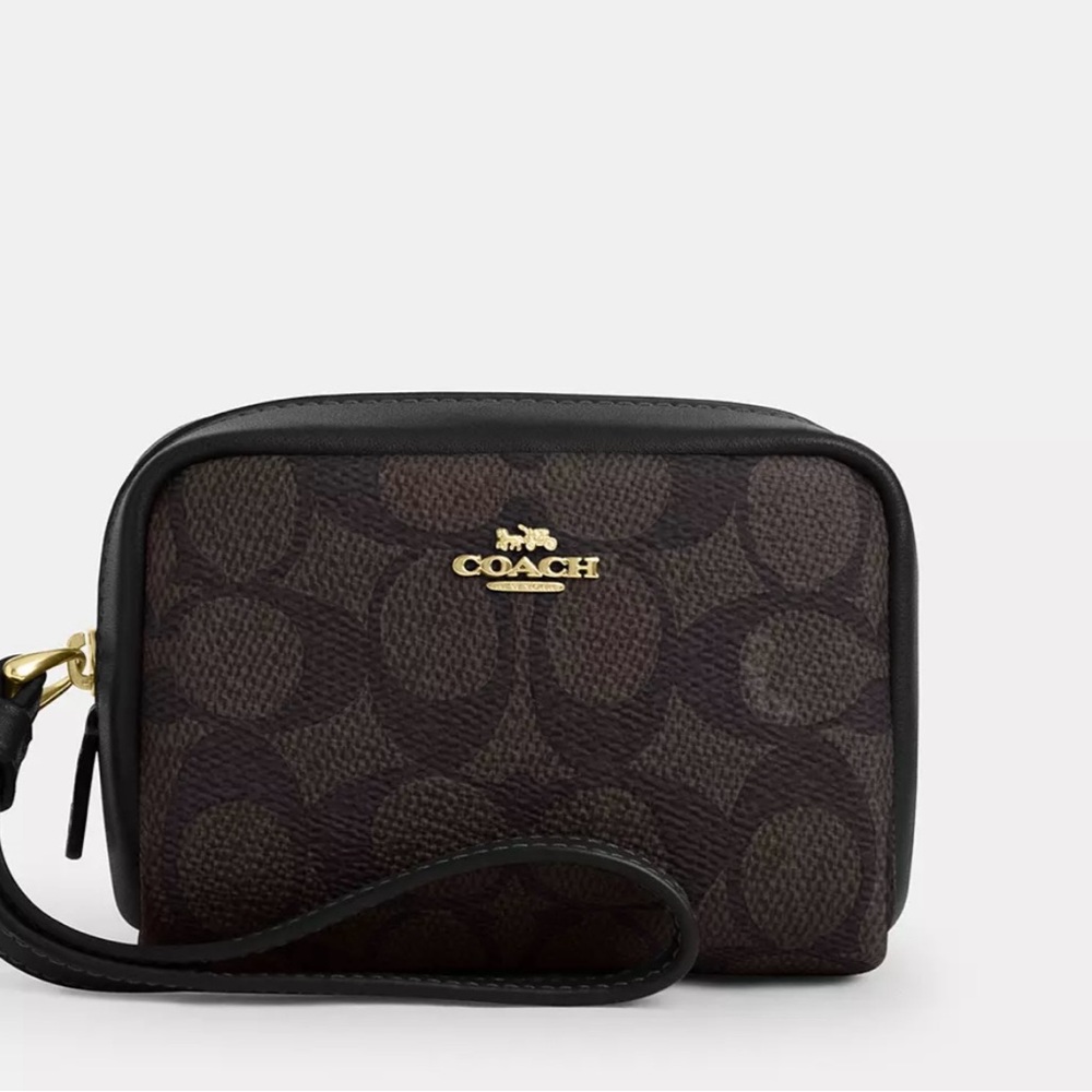 New Coach Pouch Wristlet. Color: WALNUT/BLACK. Women Wristlet